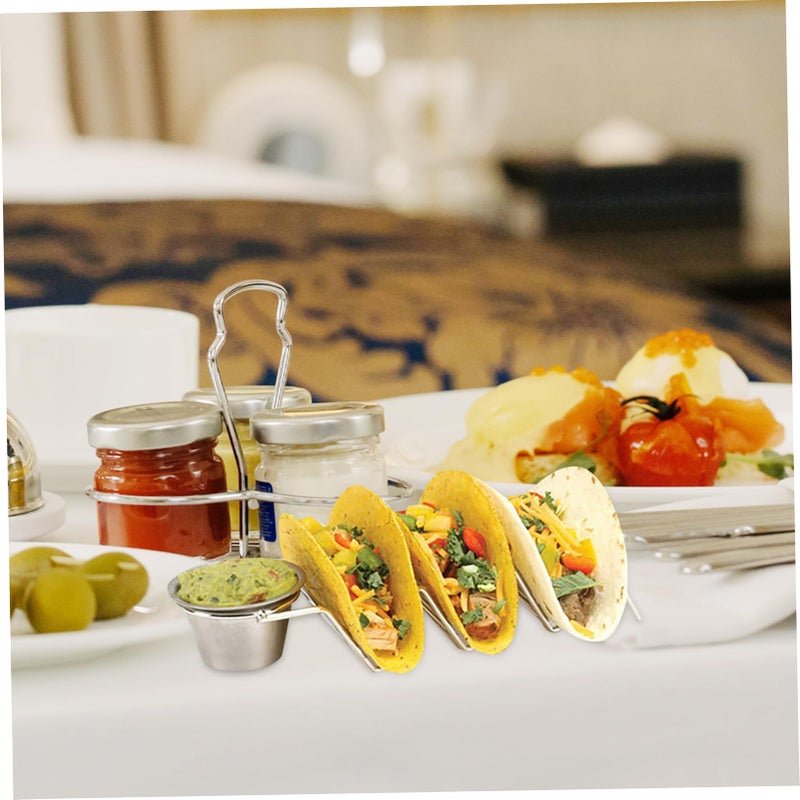 Stainless Steel Wave Shaped Pancake Taco Holder Set With Dipping Sauce Cups - Image 5