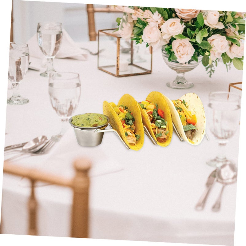Stainless Steel Wave Shaped Pancake Taco Holder Set With Dipping Sauce Cups - Image 4