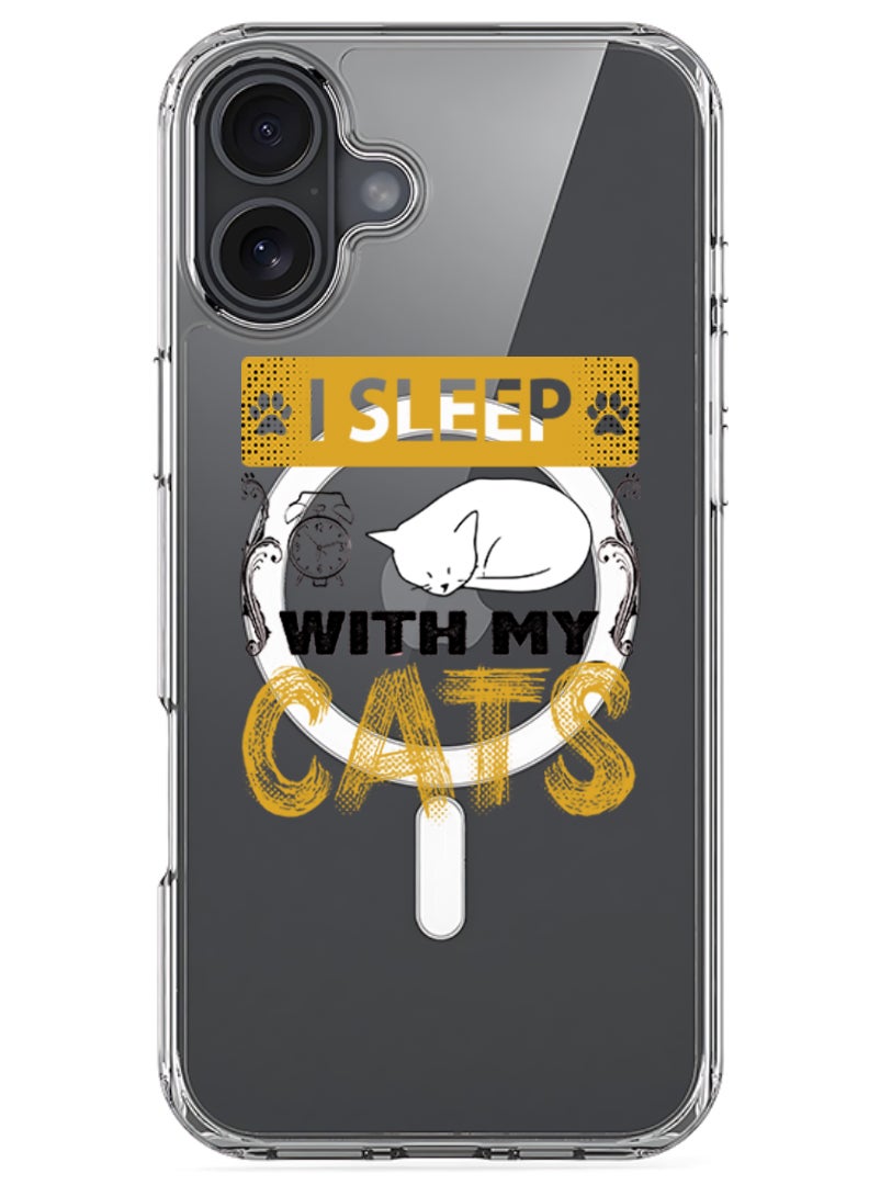 Theodor iPhone 16 Plus Magsafe Magnetic Case for iPhone Compatible with Wireless Charging, Shockproof Phone Bumper Cover - I sleep with my cats black - Image 1
