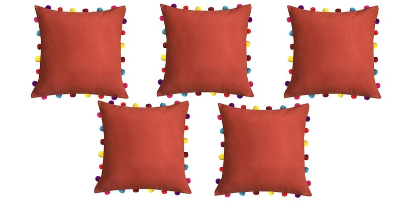 Lushomes Cushion Cover 18x18 Boho Cushion Covers Sofa Pillow Cover Cushion Covers with Tassels Cushion Cover with pom pom 18x18 Inches Set of 5Red - Image 1