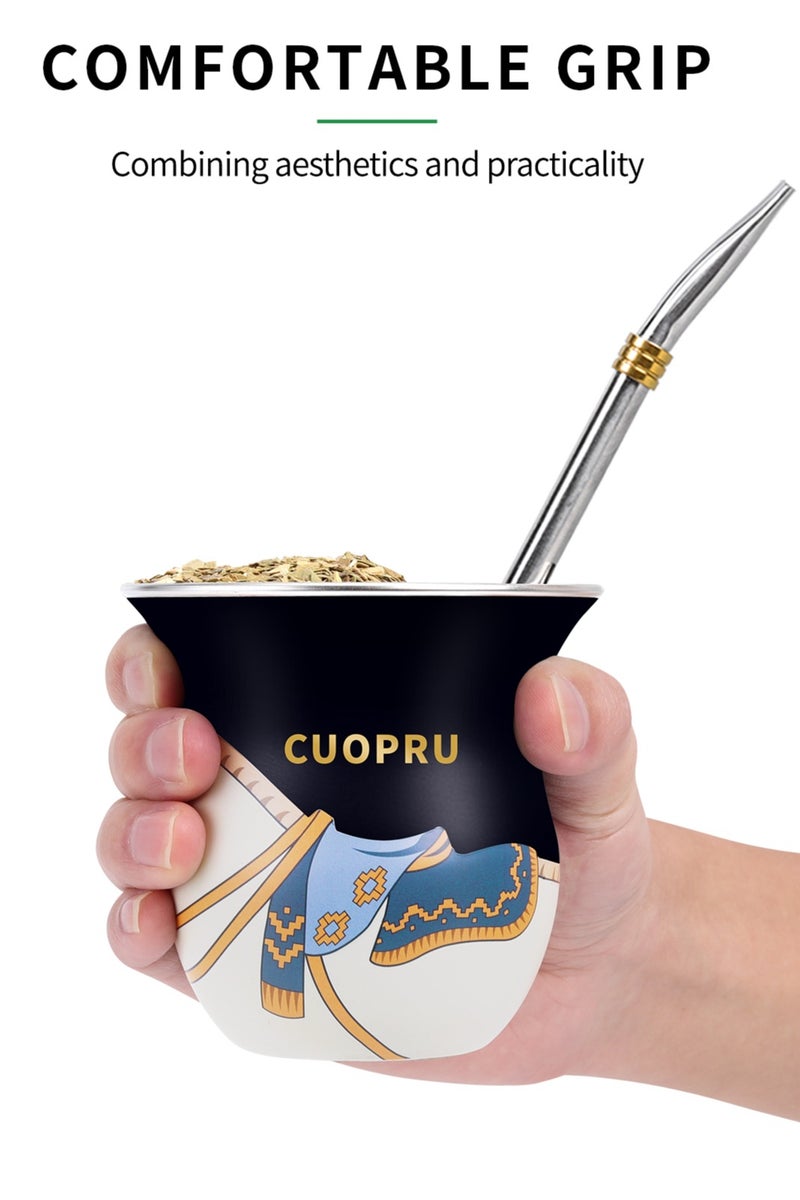 كوبرو طقم كوب ييربا ماتي على طراز السرج مع شفاطة بومبيلا وفرشاة تنظيف – قرعة بسعة 280 مل وفتحة واسعة للماتي والشاي والمزيد (أسود غير لامع) - Image 5