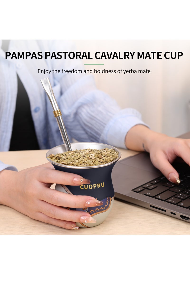 كوبرو طقم كوب ييربا ماتي على طراز السرج مع شفاطة بومبيلا وفرشاة تنظيف – قرعة بسعة 280 مل وفتحة واسعة للماتي والشاي والمزيد (أسود غير لامع) - Image 3