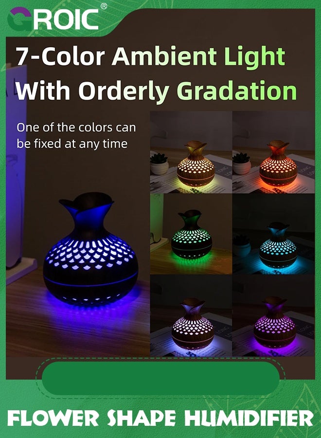 GROIC Wood Grain Humidifier 300ml with 7 Colors LED Night Light, Flower Shape 2 Mist Modes Super Quiet, USB Desktop for Car, Office Room, Bedroom, Office, Travel (Lightwood) - Image 5