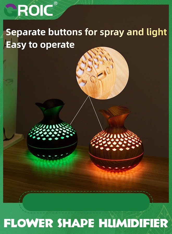 GROIC Wood Grain Humidifier 300ml with 7 Colors LED Night Light, Flower Shape 2 Mist Modes Super Quiet, USB Desktop for Car, Office Room, Bedroom, Office, Travel (Lightwood) - Image 4