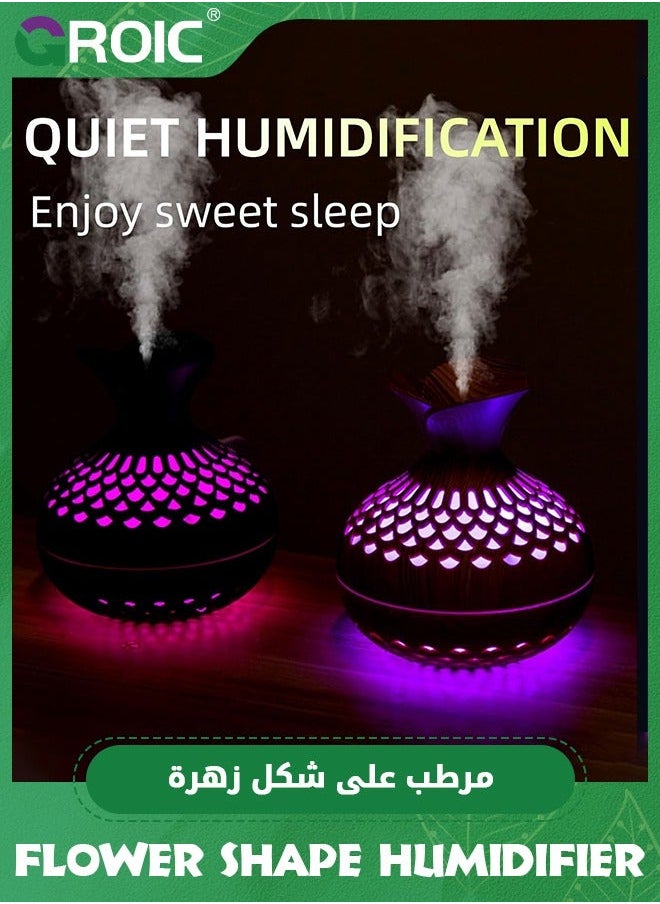 GROIC Wood Grain Humidifier 300ml with 7 Colors LED Night Light, Flower Shape 2 Mist Modes Super Quiet, USB Desktop for Car, Office Room, Bedroom, Office, Travel (Lightwood)  - Image 2