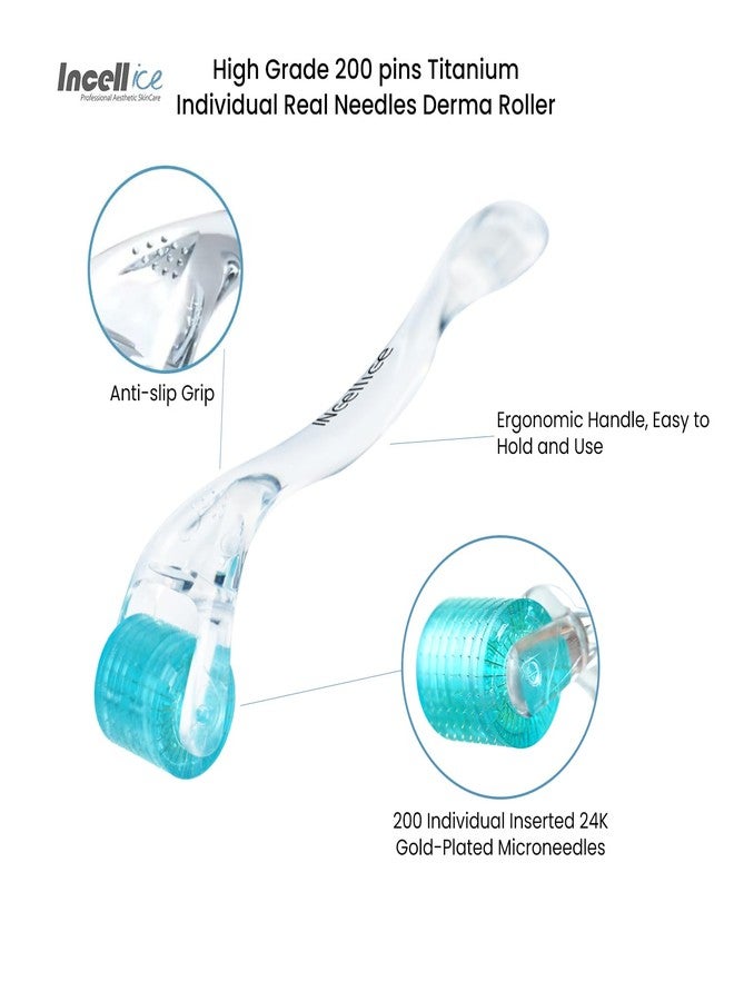 INCELLICE Derma Roller Microneedle Roller, 200 Real Individual Titanium 0.25mm Microneedling Roller, Micro Needling Roller for Home Use Men Women - Image 3