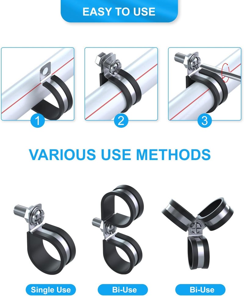 Allwin 1/2 Inch Cable Clamp - 26 Pack Stainless Steel Wire Clamp, P Clips for Electric Wires Holders - Metal Hose Clamps for Automotive, Pipe, Line (1/2"(14MM)) - Image 4