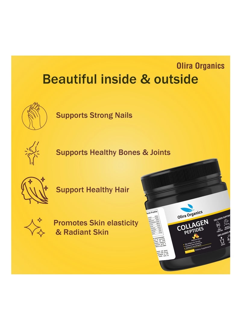 Olira Organics - Collagen Peptide Powder With Glutathione Mango Flavor 200gm | Advanced Formula With Biotin ,Hyaluronic Acid, Vitamin E, Vitamin C & Alpha Lipoic Acid For Radiant Skin and Stronger Hair. | - Image 1