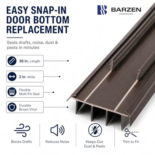 Barzen 36 KerfStyle Vinyl Door Bottom Seal with Fins Replacement Weatherstrip for Exterior Doors Draft Stopper Fits 78 Kerf Slot Easy Slidein Install 2 Pack - Image 3