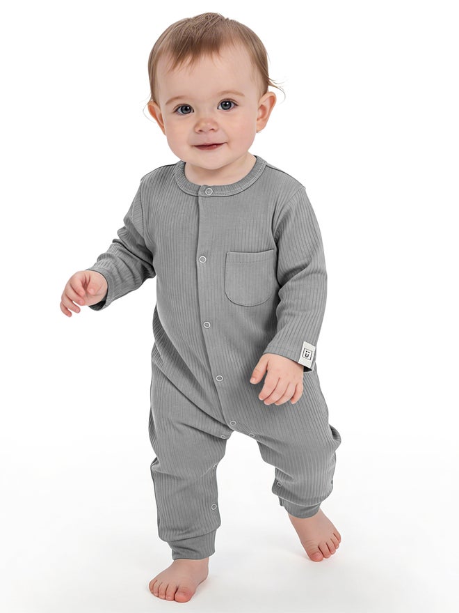 Babies Basic Premium Ribbed Cotton Sleepsuit Romper - Image 1