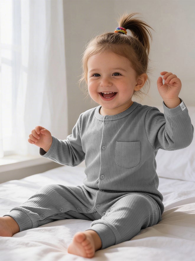 Babies Basic Premium Ribbed Cotton Sleepsuit Romper - Image 3