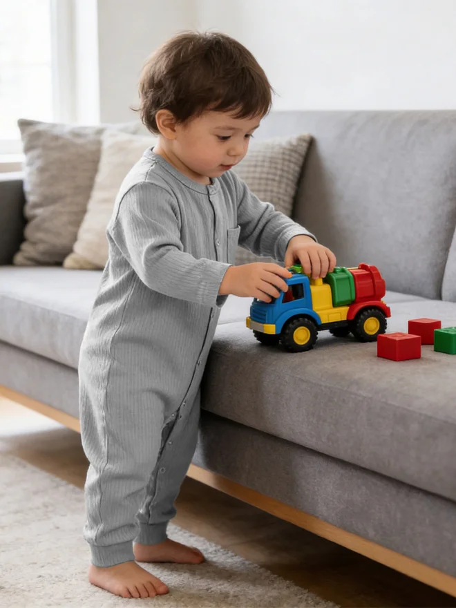 بابيز_بيسك Babies Basic Premium Ribbed Cotton Sleepsuit Romper