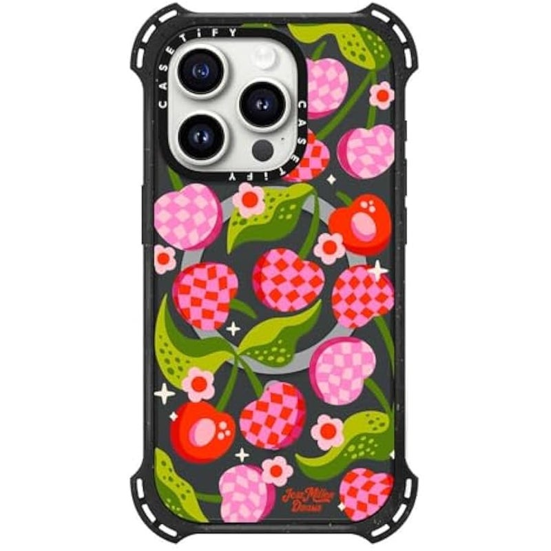 Casetify Bounce iPhone 15 Pro Case 【6X Military Grade Drop Tested / 21.3ft Drop Protection/Compatible with Magsafe】 - Checkered Cherries - Triple Black - Image 3