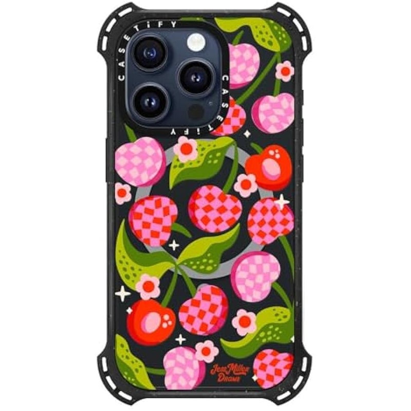Casetify Bounce iPhone 15 Pro Case 【6X Military Grade Drop Tested / 21.3ft Drop Protection/Compatible with Magsafe】 - Checkered Cherries - Triple Black - Image 2