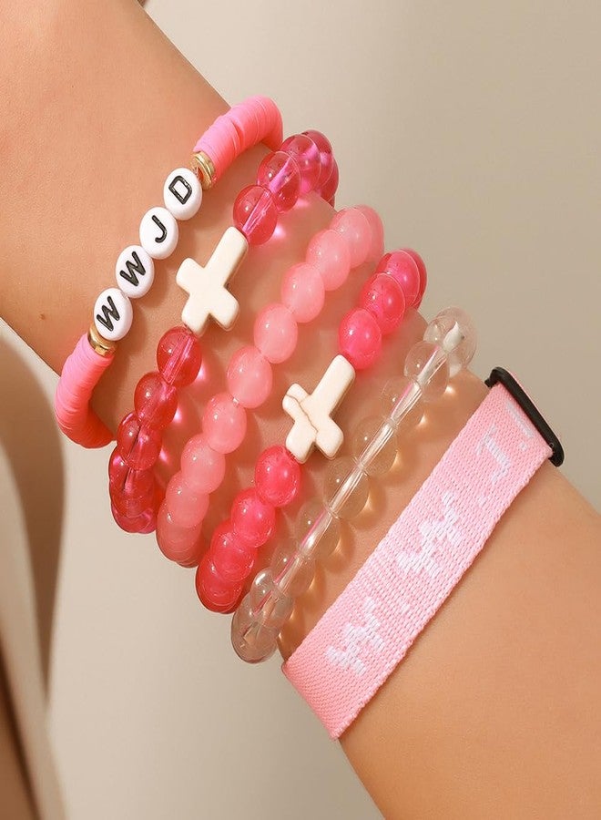 KZL WWJD Braided Rope Bracelet Cross Crystal Beaded Stretch Bracelets What Would Jesus Do Clay Bracelet Set Handmade Woven Wristbands Bracelet Faith Religious Easter Christian Jewelry -Set 2 - Image 3
