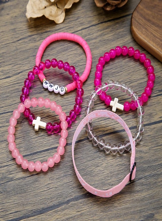 KZL WWJD Braided Rope Bracelet Cross Crystal Beaded Stretch Bracelets What Would Jesus Do Clay Bracelet Set Handmade Woven Wristbands Bracelet Faith Religious Easter Christian Jewelry -Set 2 - Image 2