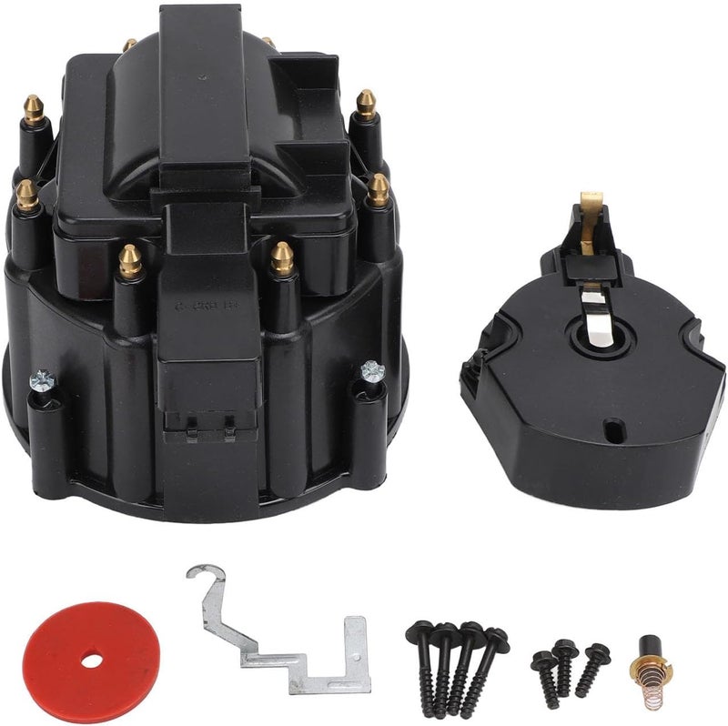 Large Distributor Cap Rotor Kit Replacement for K549 SBC 283 305 307 327 350 400 454 396 427, HEI Ignition System Tune Up Assembly with Brass Terminals for V8 Engines (Black) - Image 1
