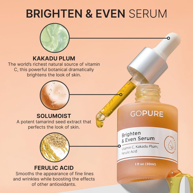 goPure Actives Vitamin C Serum - Brightening Serum with Vitamin C and Ferulic Acid, Face Moisturizing and Anti-Aging Benefits, Improves Skin Discoloration and Visibly Reduces Dark Spots - 1 fl oz - Image 3