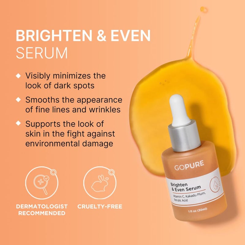 goPure Actives Vitamin C Serum - Brightening Serum with Vitamin C and Ferulic Acid, Face Moisturizing and Anti-Aging Benefits, Improves Skin Discoloration and Visibly Reduces Dark Spots - 1 fl oz - Image 2