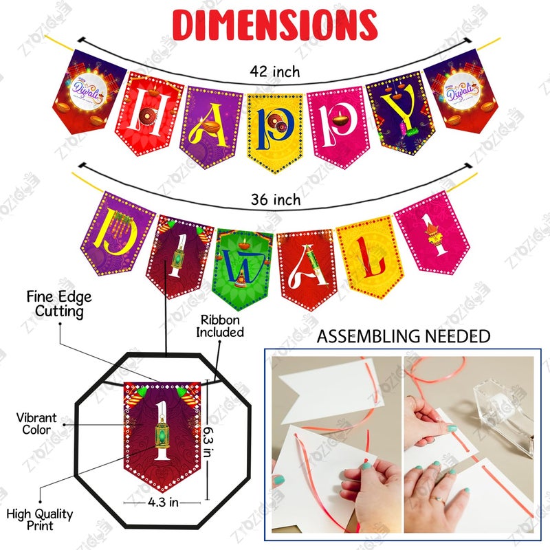 Zyozique® Diwali Decorations Combo, Deepavali Decorations Items - MultiColor Paper Banner & Photo Booth Props, BackDrop Decorations Items (Pack Of 31) - Image 5