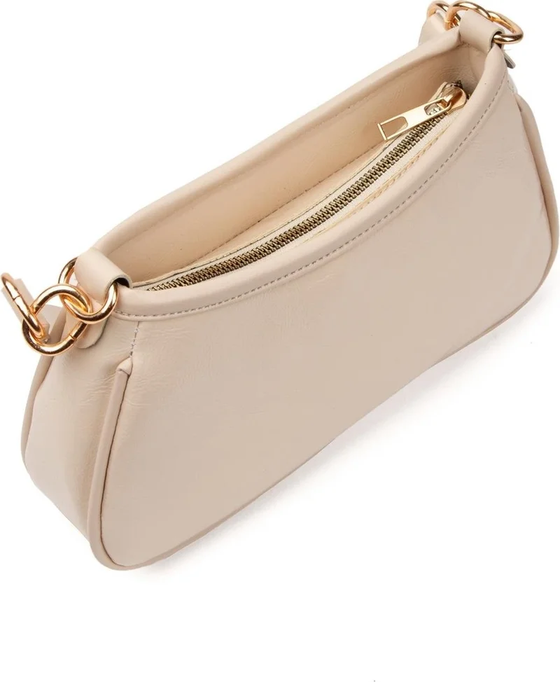 نيويش بولو Beige Vegan Leather Cross Shoulder and Handbag Baguette Mini Women's Shoulder Bag