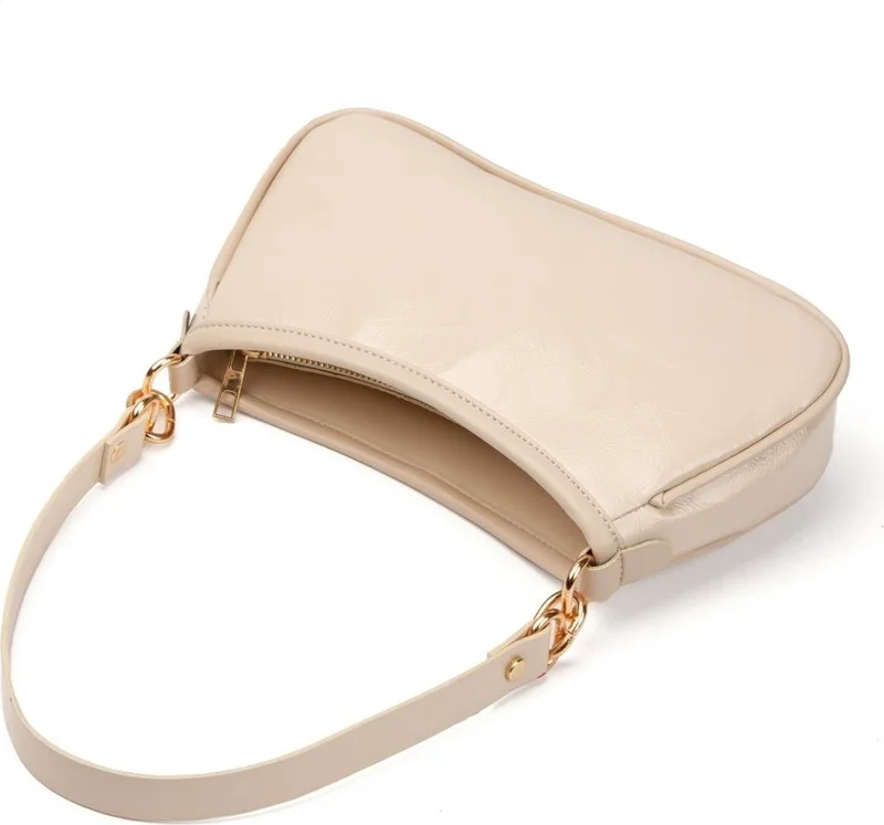 نيويش بولو Beige Vegan Leather Cross Shoulder and Handbag Baguette Mini Women's Shoulder Bag