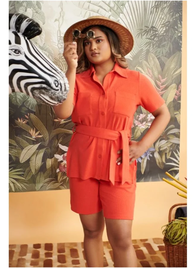 NeceSera Mini Waffle Red Safari Bermuda Set