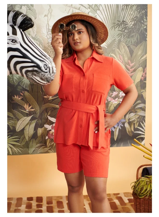 NeceSera Mini Waffle Red Safari Bermuda Set
