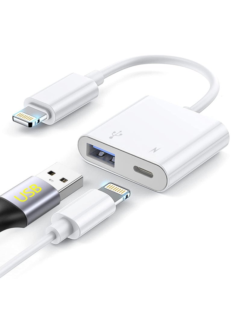 Apple Certified Lightning to USB 3.0 Camera Adapter – 2-in-1 Portable iPhone 13 Connector with Lightning Charging Port & Female USB Card Reader - Image 1