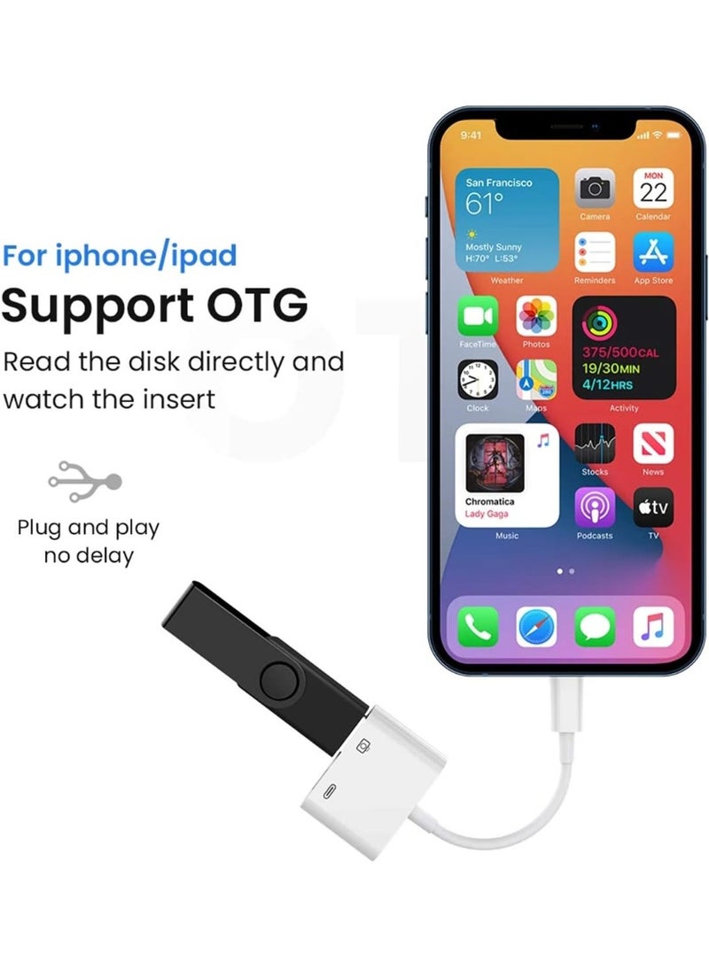 Apple Certified Lightning to USB 3.0 Camera Adapter – 2-in-1 Portable iPhone 13 Connector with Lightning Charging Port & Female USB Card Reader - Image 4