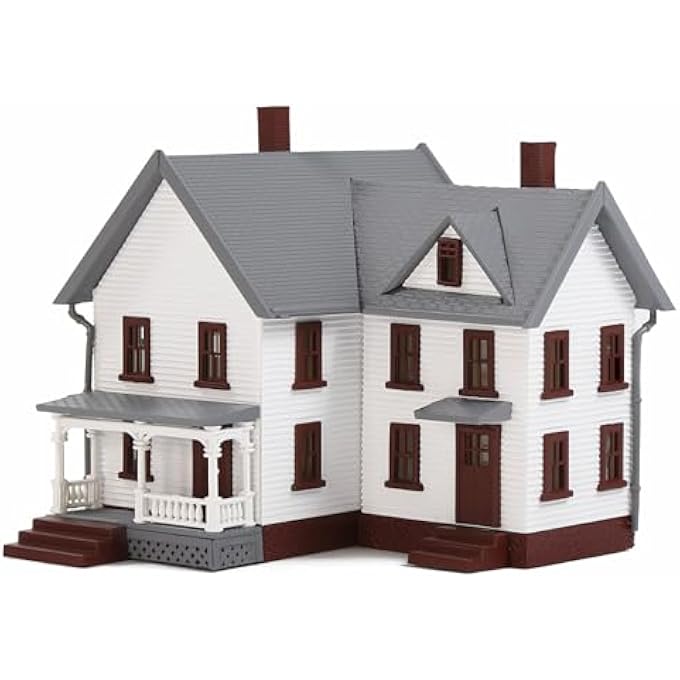 SCALE N 1:160 MODEL HOUSE SET: COLOURFUL, DETAILED ARCHITECTURE VARIATIONS, REALISTIC MINIATURE HOUSES FOR MODEL RAILWAY DIORAMAS, SCENERY BUILDINGS FOR OPTICAL ENHANCEMENT (WHITE GABLE HOUSE - Image 1