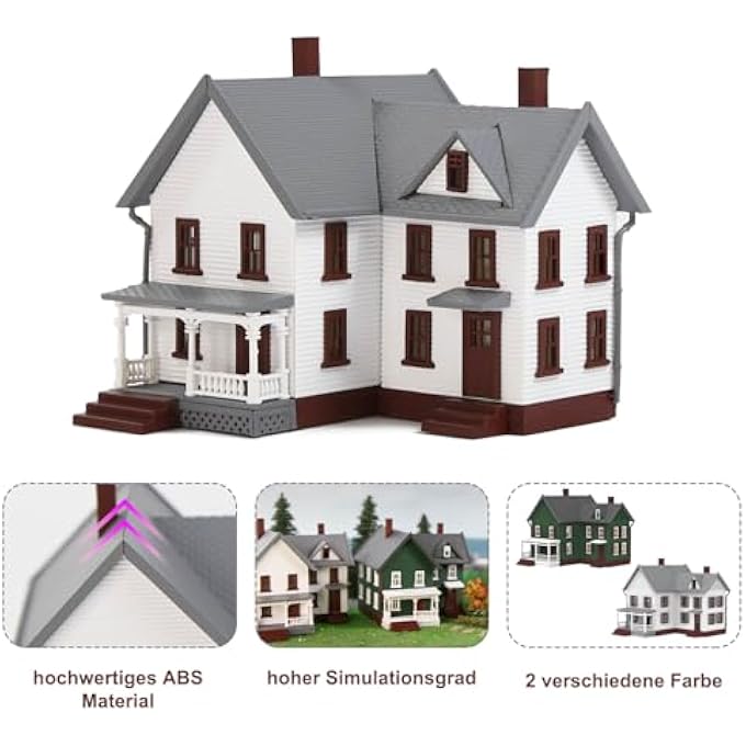 SCALE N 1:160 MODEL HOUSE SET: COLOURFUL, DETAILED ARCHITECTURE VARIATIONS, REALISTIC MINIATURE HOUSES FOR MODEL RAILWAY DIORAMAS, SCENERY BUILDINGS FOR OPTICAL ENHANCEMENT (WHITE GABLE HOUSE - Image 5