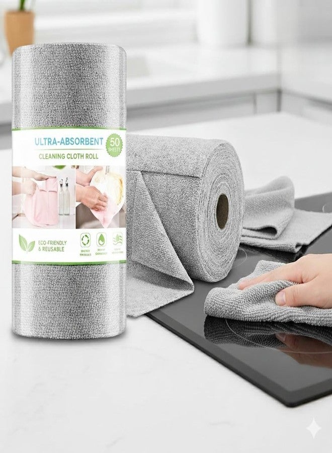 KINETICS LIGHTING Kitchen Towel Roll,Microfiber Cleaning Cloth Roll, 5000 Times Washable Non-stick Oil Absorbing Paper Roll Kitchen Wipe Paper Dish Cleaning Cloth (25 * 25, Microfiber) (20 Sheet) (Grey, 20 pack, Super) - Image 1