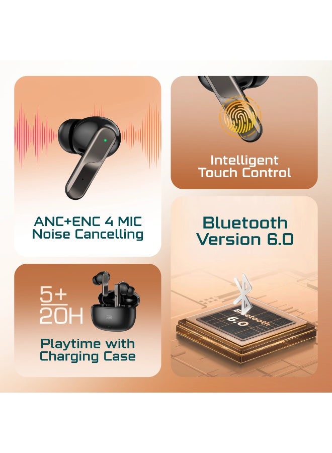 AcceOn Aura Pods ACC-TWS019 AI True Wireless Earbuds – Hybrid ANC + ENC (4-Mic), Bluetooth 6.0, 25-Hour Total Playtime, AI Live Translation Support – Black - Image 2
