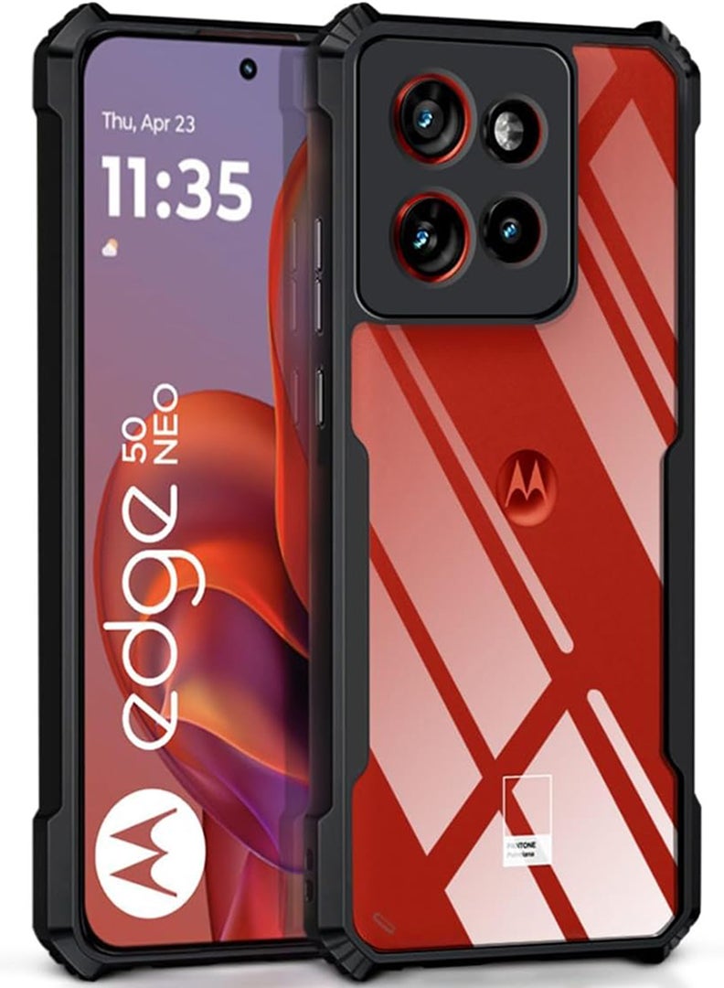 Case Up Case For Motorola Edge 50 Neo Crystal Clear Tactical Back Cover Case With 360 Degree Protection, Shockproof Bumper Protective Phone Cover, Anti-Scratch Hard PC Back (Clear)  - Image 1