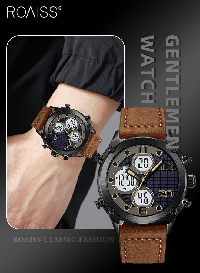 roaiss Men's Analog Digital Dual Display Sports Watch Multifunctional Waterproof Luminous Leather Strap Electronic Quartz Wristwatch with Alarm Stopwatch Backlight 12H/24H for Outdoor Activities - Image 1