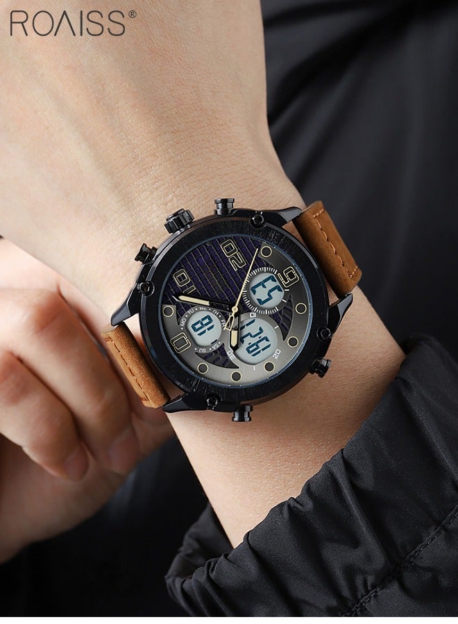 roaiss Men's Analog Digital Dual Display Sports Watch Multifunctional Waterproof Luminous Leather Strap Electronic Quartz Wristwatch with Alarm Stopwatch Backlight 12H/24H for Outdoor Activities - Image 2