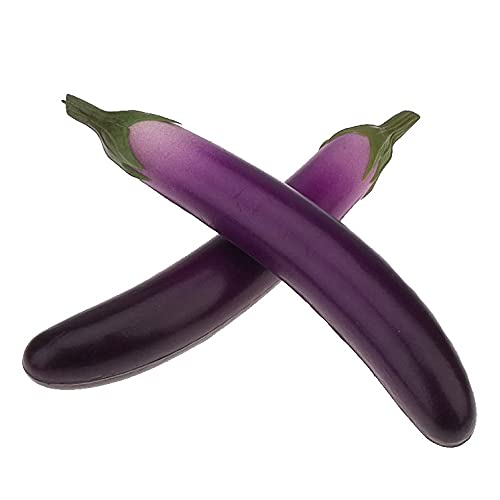 Meiwlong 2 PCS Artificial Lifelike Eggplant Fake Soft PU Realistic Vegetable Props Decoration Home Faux Food Model Ornament Kitchen Party - Image 1