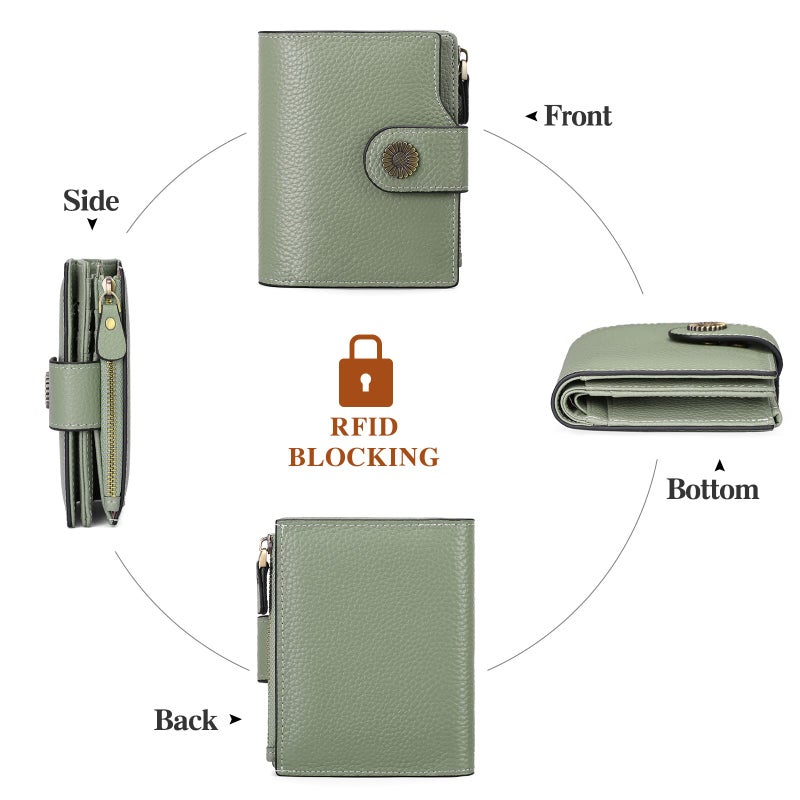 Falan Mule Women's Lightweight Genuine Leather Wallet, Includes Card Holders, RFID-Blocking, Lightweight, Photo & ID Holder, Green - Image 4