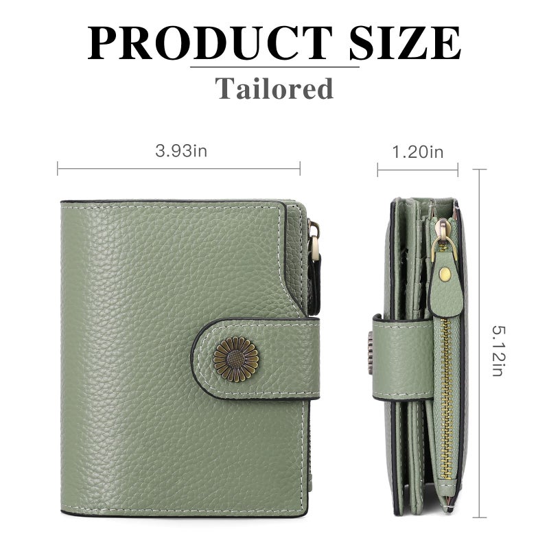 Falan Mule Women's Lightweight Genuine Leather Wallet, Includes Card Holders, RFID-Blocking, Lightweight, Photo & ID Holder, Green - Image 3
