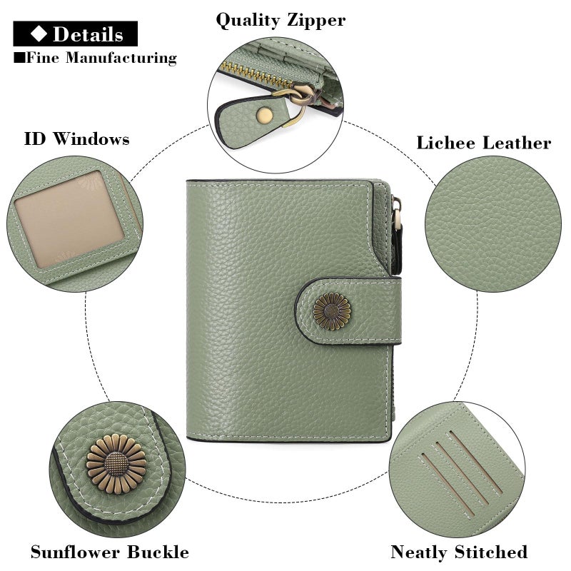 Falan Mule Women's Lightweight Genuine Leather Wallet, Includes Card Holders, RFID-Blocking, Lightweight, Photo & ID Holder, Green - Image 5
