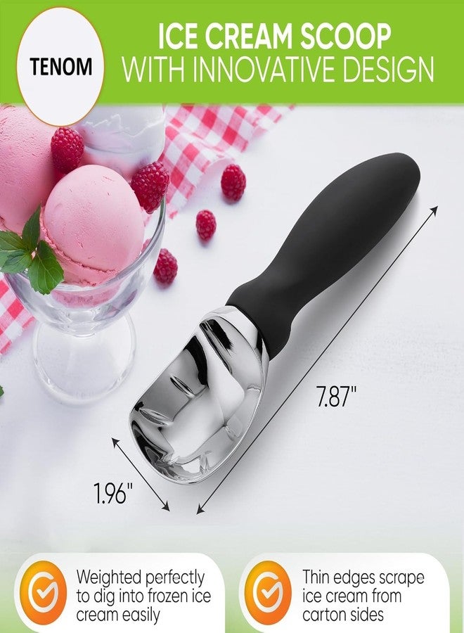 Tenom Ice Cream Spoon, Ice Cream Scoop Stainless Steel, Icecream Scoop for Gelato, Sorbet, Cookie Dough, Melon, Frozen Yogurt - Dishwasher Safe (Black) - Image 2