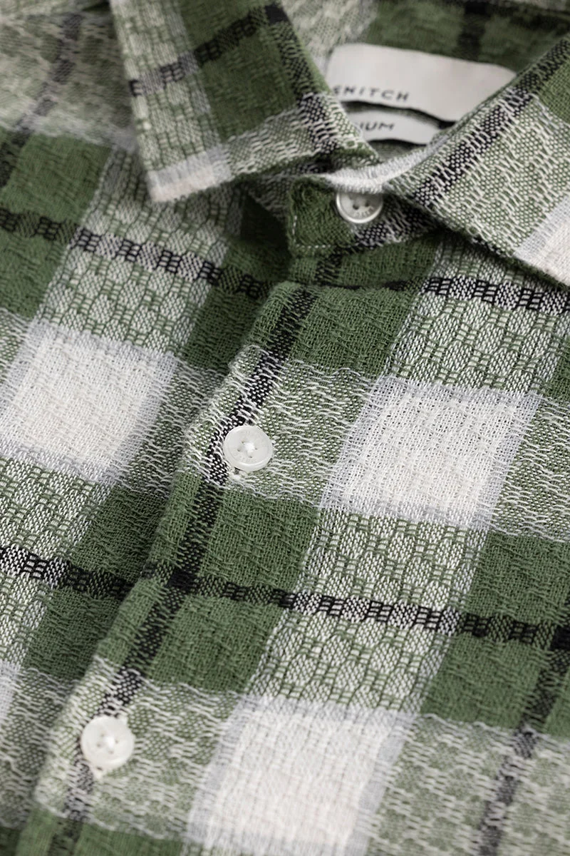 سنيتش Olive Checkered Long Sleeve Slim Fit Casual Shirt