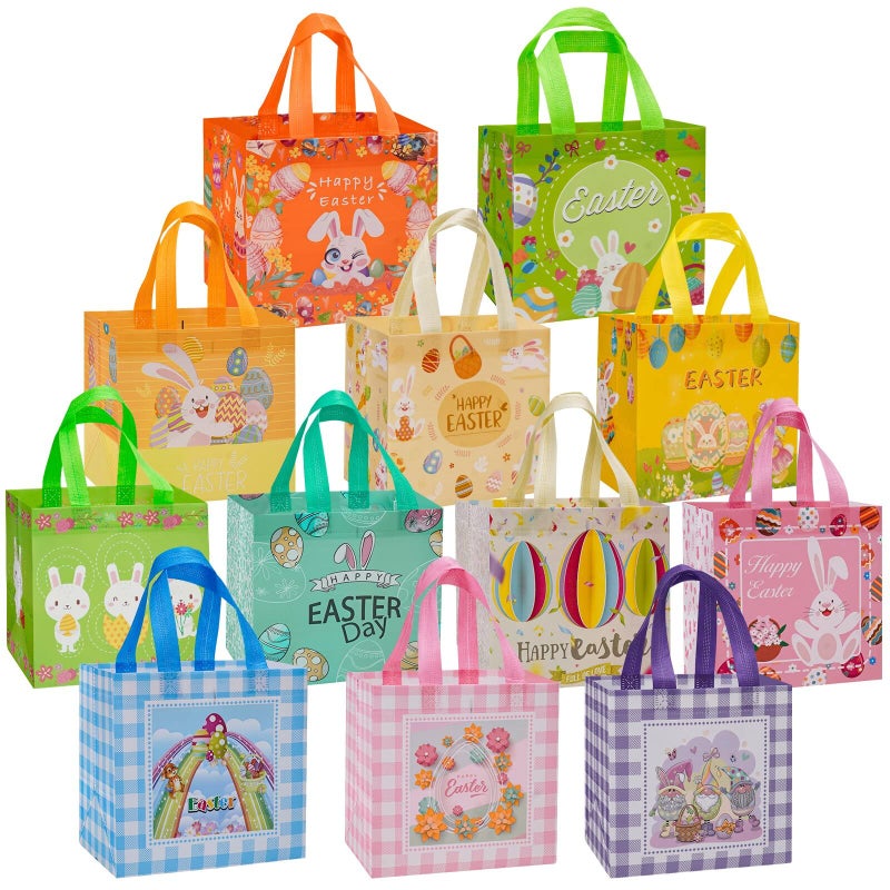 Fayayuan 12PCS Easter Gift Bags Large Reusable Bunny Egg Easter Basket Tote BagsNonWoven Easter Treat Bags for Gifts Wrapping Egg Hunt Game Easter Party Supplies 837959inch