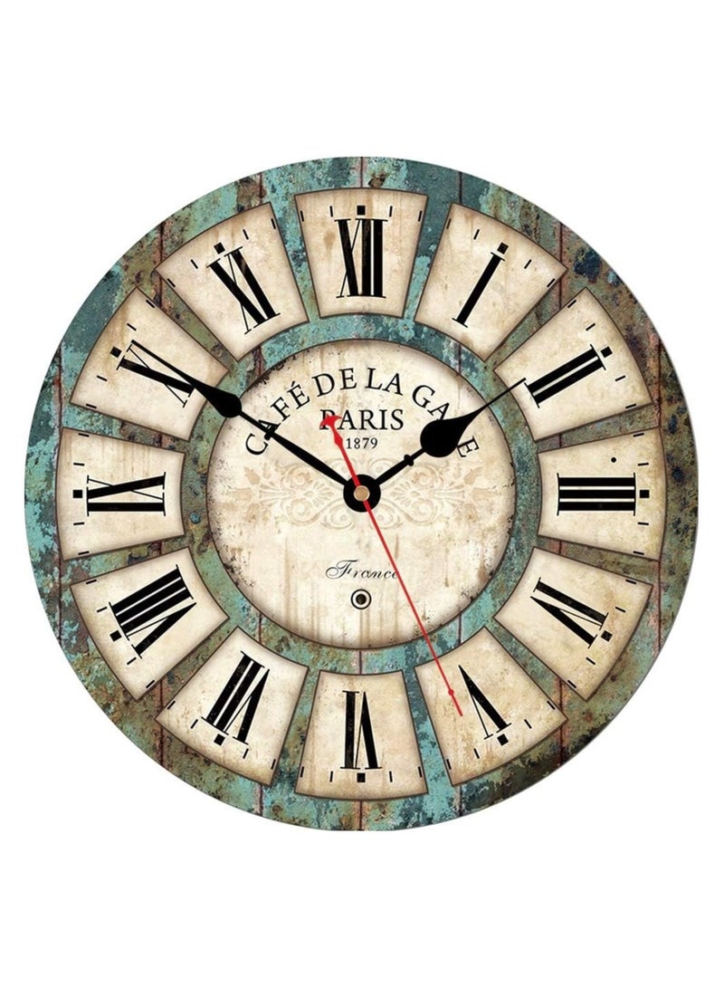 زاروس ساعة حائط ريفية صامتة مقاس 14 بوصة لغرفة المعيشة، أرقام رومانية، ساعة حائط خشبية دائرية للديكور المنزلي، ساعة حائط فرنسية عتيقة تعمل بالبطارية للديكور الداخلي للمنزل - Image 1