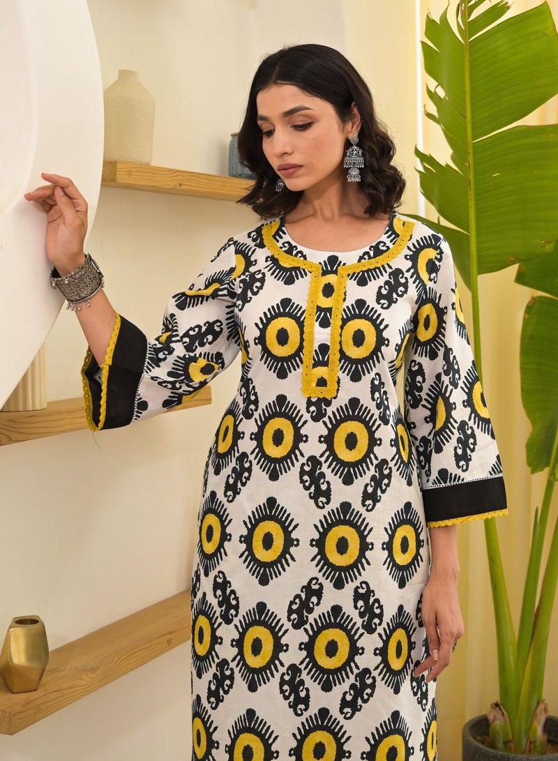 PRIYA’S PANACHE Cotton Printed Kurta Pant Dupatta Set | Indian Ethnic Wear for Women | Traditional Salwar Kameez Suit | Ready-to-Wear Kurti Set - Image 2