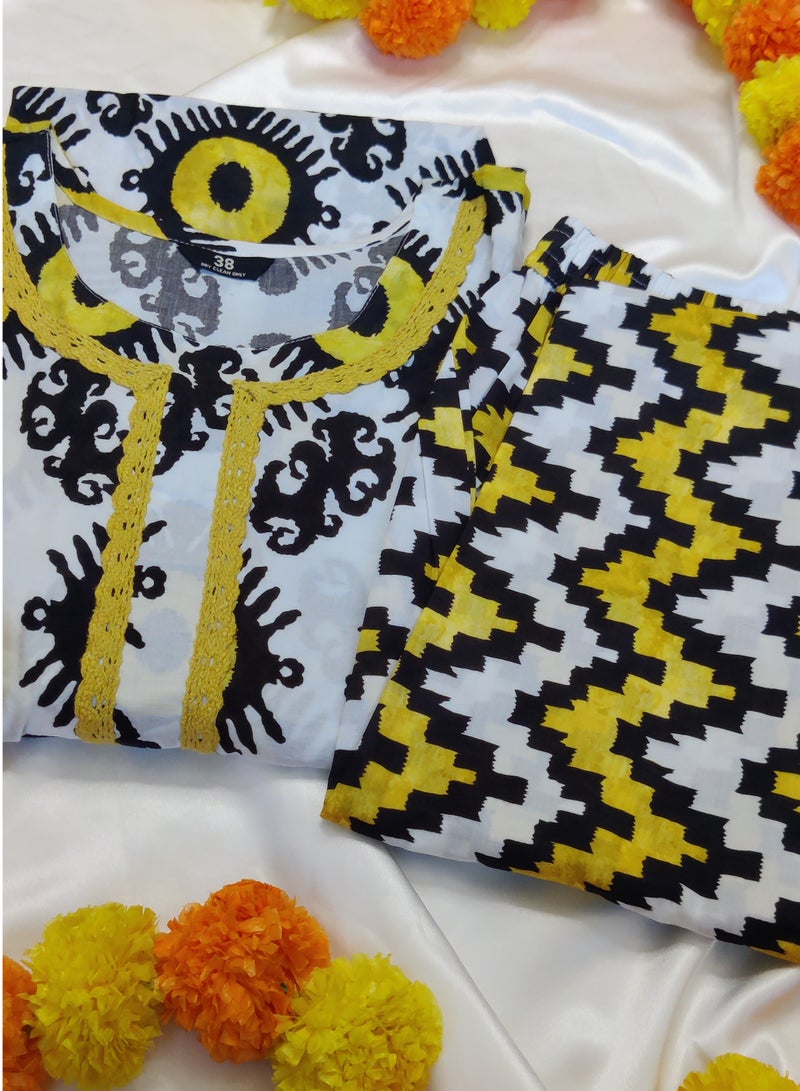 PRIYA’S PANACHE Cotton Printed Kurta Pant Dupatta Set | Indian Ethnic Wear for Women | Traditional Salwar Kameez Suit | Ready-to-Wear Kurti Set - Image 5