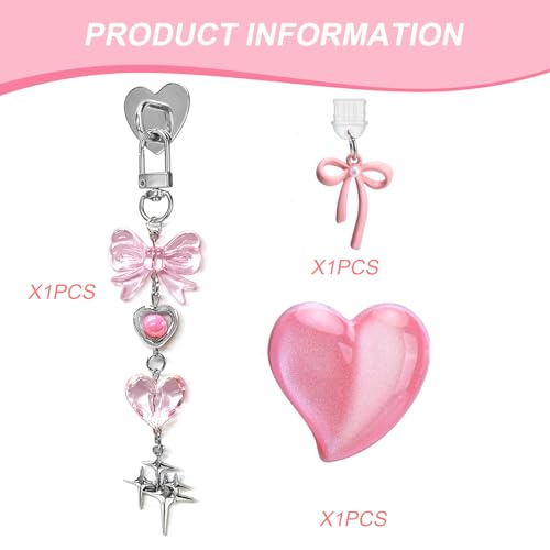 AIERSA Cute Charms Set for Kindle,Including Dust Plug Charm Type C/USB C,Heart Grip Holder,Bling Keychains with Hook for Kindle Accessories,Compatible for Kindle Paperwhite 11th 12th Generation-Pink - Image 3