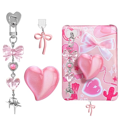 AIERSA Cute Charms Set for Kindle,Including Dust Plug Charm Type C/USB C,Heart Grip Holder,Bling Keychains with Hook for Kindle Accessories,Compatible for Kindle Paperwhite 11th 12th Generation-Pink - Image 1
