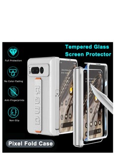 Excefore Compatible for Google Pixel Fold Phone Case, Magnetic Case with Screen Protector & Hand Strap, Silver Heavy Duty Shock-Absorption Hard Matte Cover, With Built-In Stand, for Pixel Fold Case  - Image 2